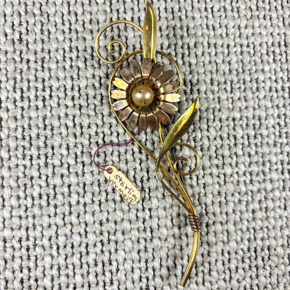 Vintage 1940s Van Dell Tri Colored 12k Gold Filled Vermeil Flower Brooch Pin